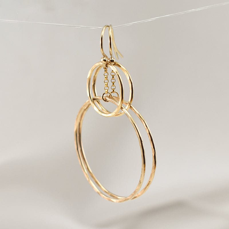 Handmade Hammered Double Circle Gold Drop Earrings | 14K Gold Filled - Premium Jewelry & Accessories - Earrings - Shop now at San Rocco Italia