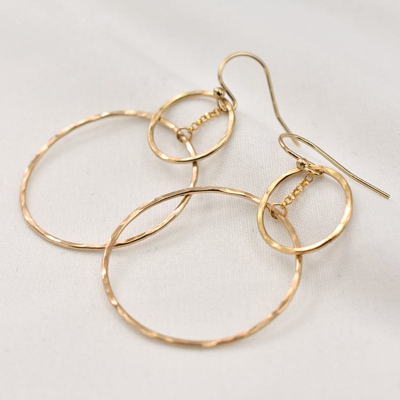 Handmade Hammered Double Circle Gold Drop Earrings | 14K Gold Filled - Premium Jewelry & Accessories - Earrings - Shop now at San Rocco Italia