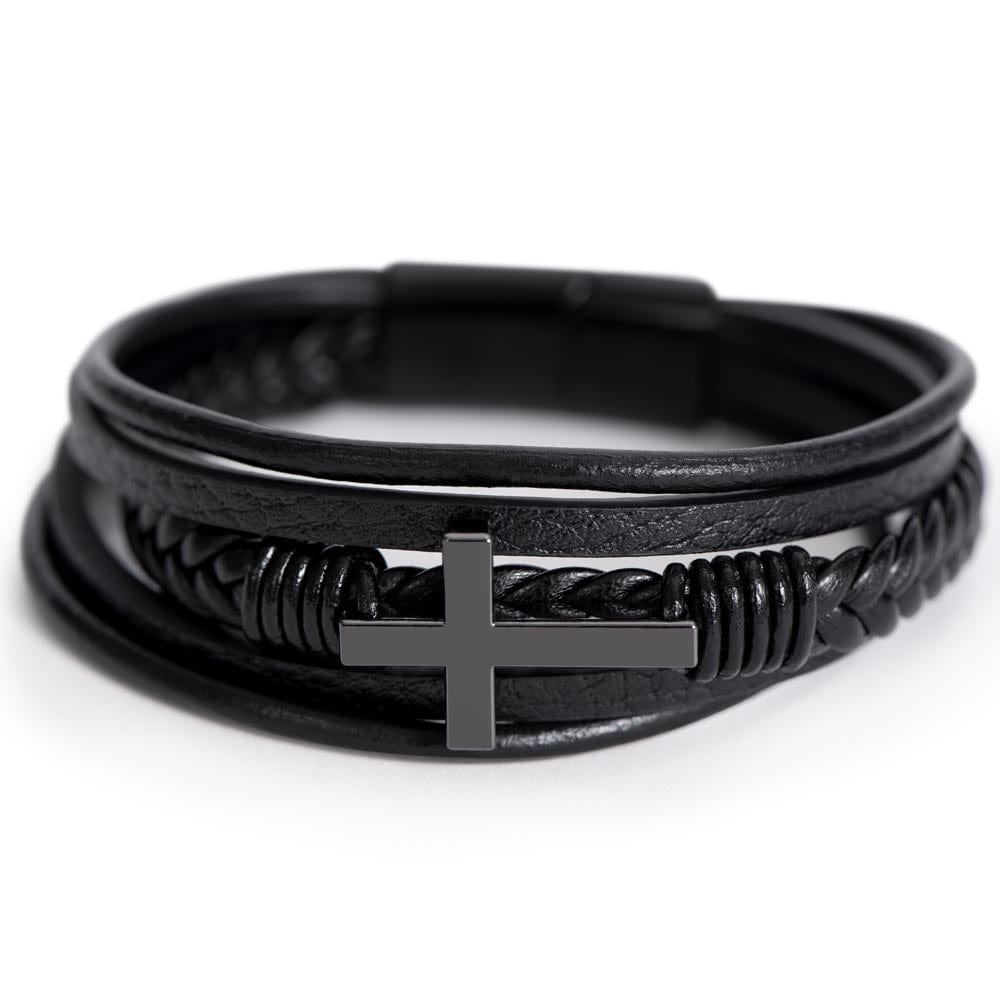 Men's Cross Vegan Leather Bracelet - Premium Jewelry - Shop now at San Rocco Italia