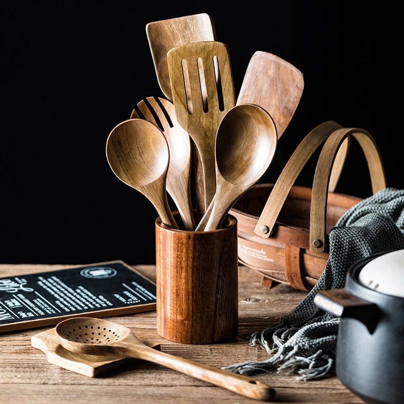 Teak Kitchen Utensils - 4 , 7 or 9-Piece Set - Premium Kitchen Utensils - Shop now at San Rocco Italia