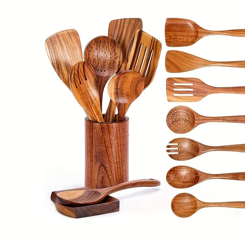 Teak Kitchen Utensils - 4 , 7 or 9-Piece Set - Premium Kitchen Utensils - Shop now at San Rocco Italia