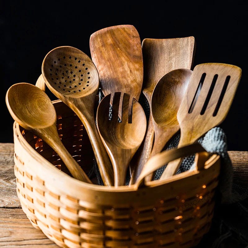 Teak Kitchen Utensils - 4 , 7 or 9-Piece Set - Premium Kitchen Utensils - Shop now at San Rocco Italia