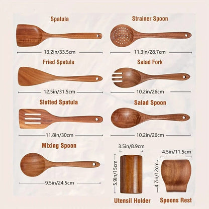 Teak Kitchen Utensils - 4 , 7 or 9-Piece Set - Premium Kitchen Utensils - Shop now at San Rocco Italia