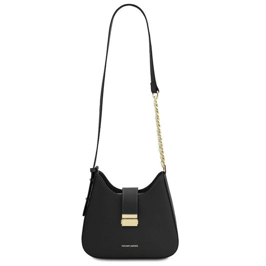 Calipso - Leather shoulder bag with leather and chain strap  | TL142254 - Premium Leather handbags - Just €97.60! Shop now at San Rocco Italia