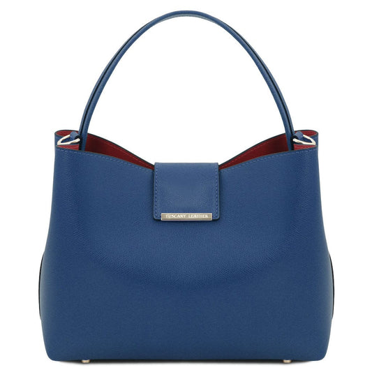 Leather handbags Dark Blue Clio - Palmellato leather bucket bag | TL141690 San Rocco Italia