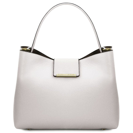 Leather handbags White Clio - Pebbled leather bucket bag | TL142356 San Rocco Italia