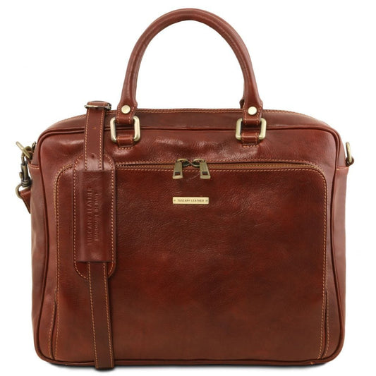 Pisa - Leather laptop briefcase with front pocket | TL141660 -  www.sanroccoitalia.it - Leather laptop bags