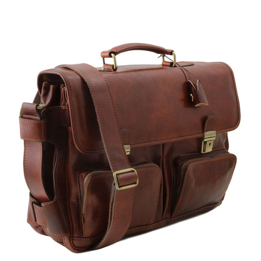 Leather laptop bags Ventimiglia - Leather multi compartment TL SMART briefcase with front pockets | TL142069 San Rocco Italia