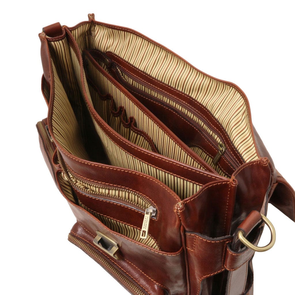 Ventimiglia - Leather multi compartment TL SMART briefcase with front pockets | TL142069 - Premium Leather laptop bags - Shop now at San Rocco Italia