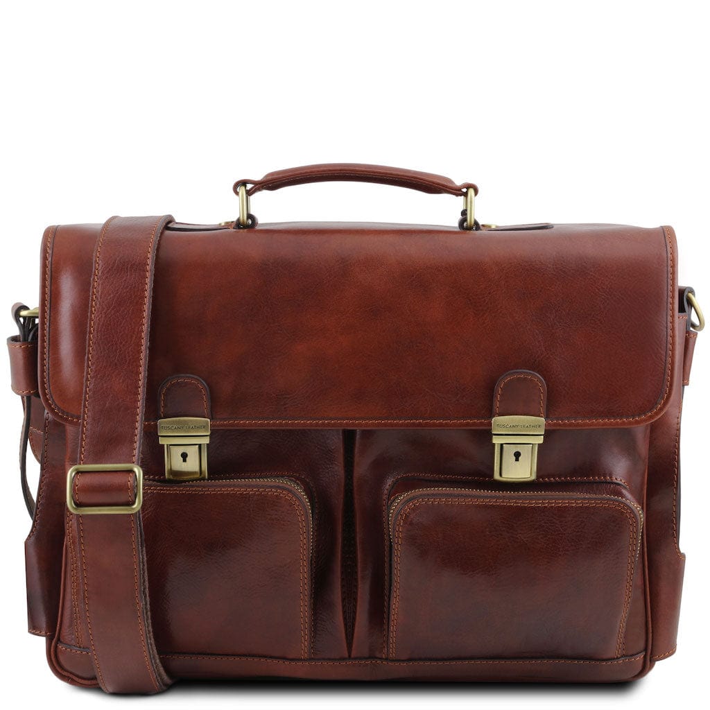 Ventimiglia - Leather multi compartment TL SMART briefcase with front pockets | TL142069 - Premium Leather laptop bags - Shop now at San Rocco Italia