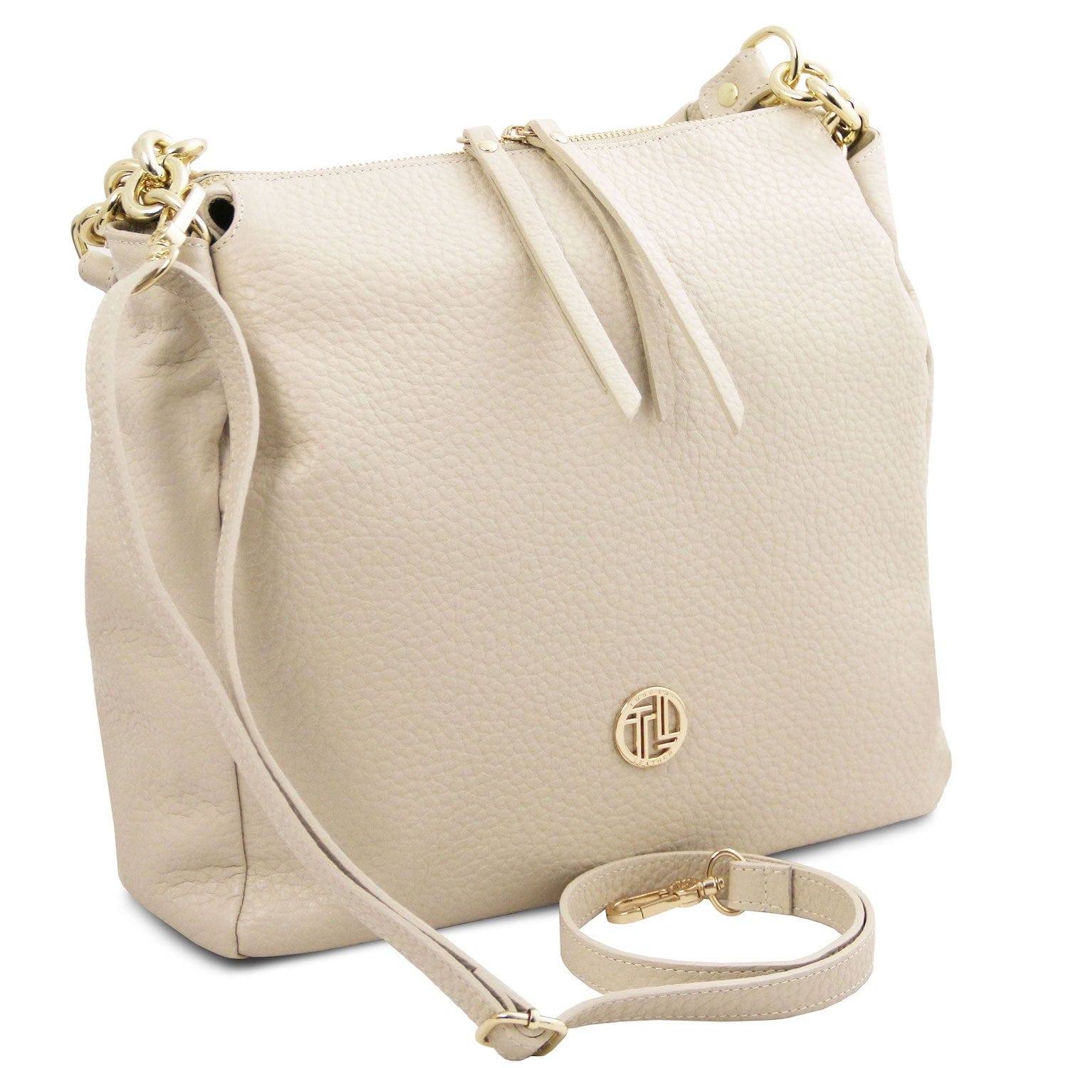 Soft Leather Made in selling Italy Khaki Full Grained Leather Crossbody Twin Compartments With Twistlock Handbag Purse