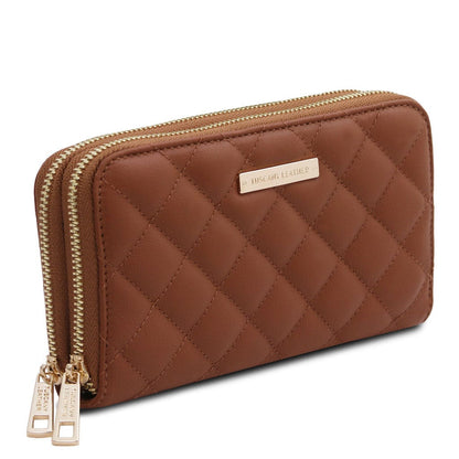Ada - Double zip around soft quilted leather wallet | TL142349 - Premium Leather wallets for women - Shop now at San Rocco Italia
