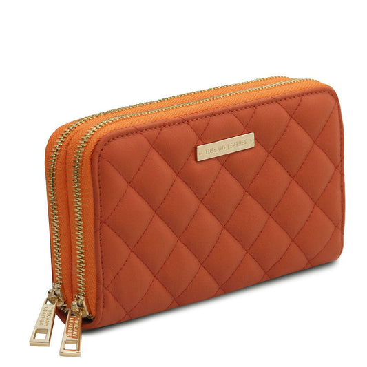 Leather wallets for women Orange Ada - Double zip around soft quilted leather wallet | TL142349 San Rocco Italia