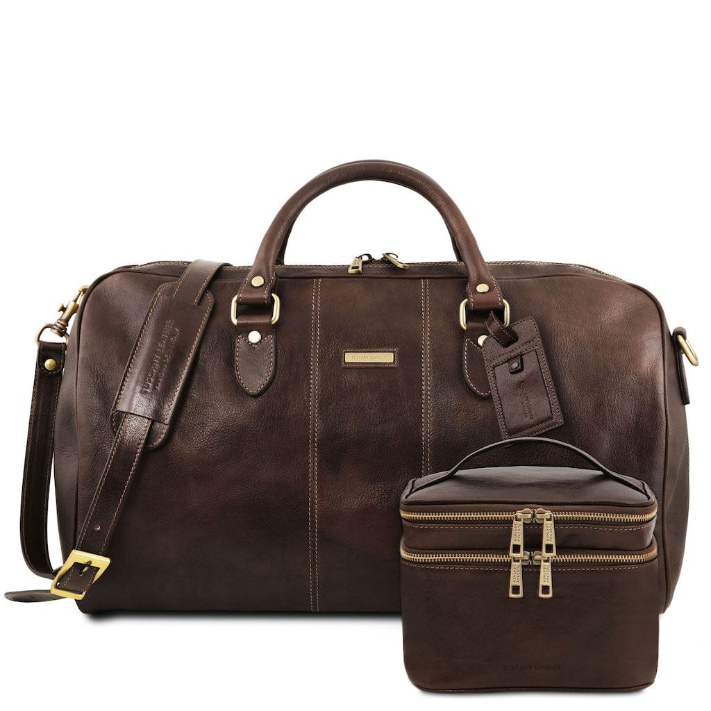 Marco Polo Travel Leather Duffle Bag and Leather Toiletry Bag Set | TL142248 - Premium  - Shop now at San Rocco Italia