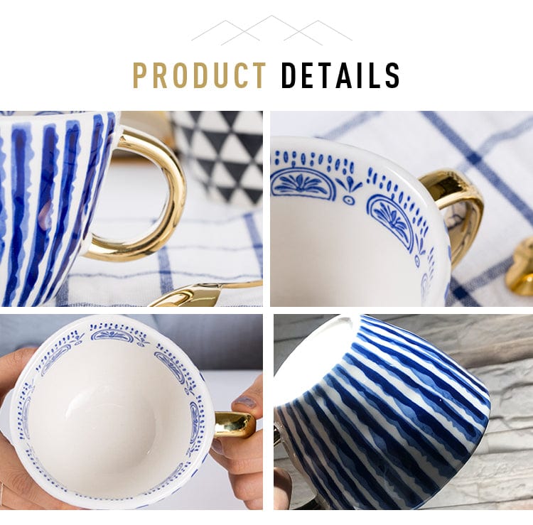 Large Hand Painted Coffee / Tea Cups - Gold Handles - 330 ml - Premium Mugs - Shop now at San Rocco Italia