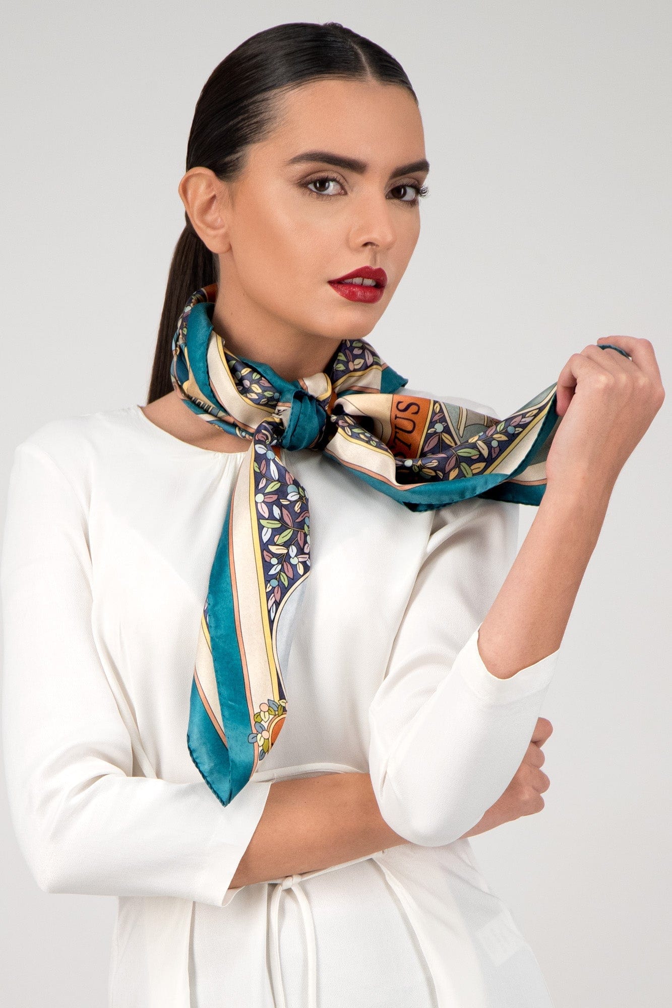 The Olympian Gods Terracotta and Turquoise 100% Silk Scarf - Premium Scarves & Bandanas - Shop now at San Rocco Italia