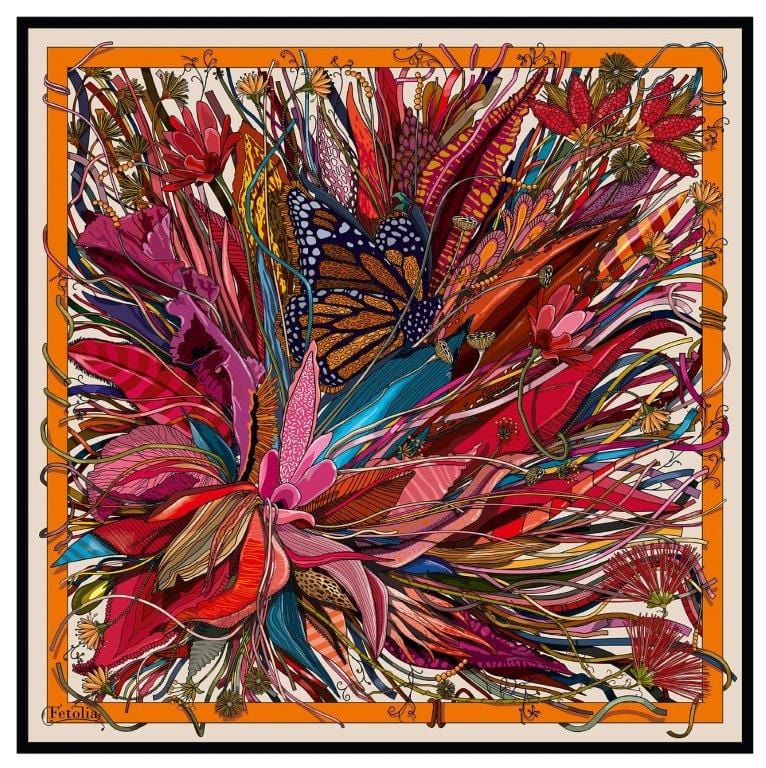 Medusa’s Flower Orange 100% Silk Scarf - Premium Scarves - Shop now at San Rocco Italia