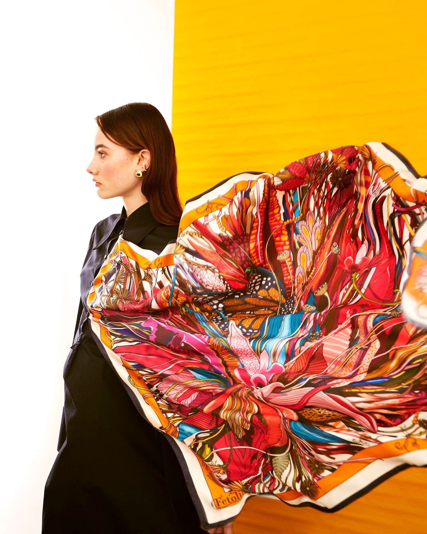 Medusa’s Flower Orange 100% Silk Scarf - Premium Scarves - Shop now at San Rocco Italia