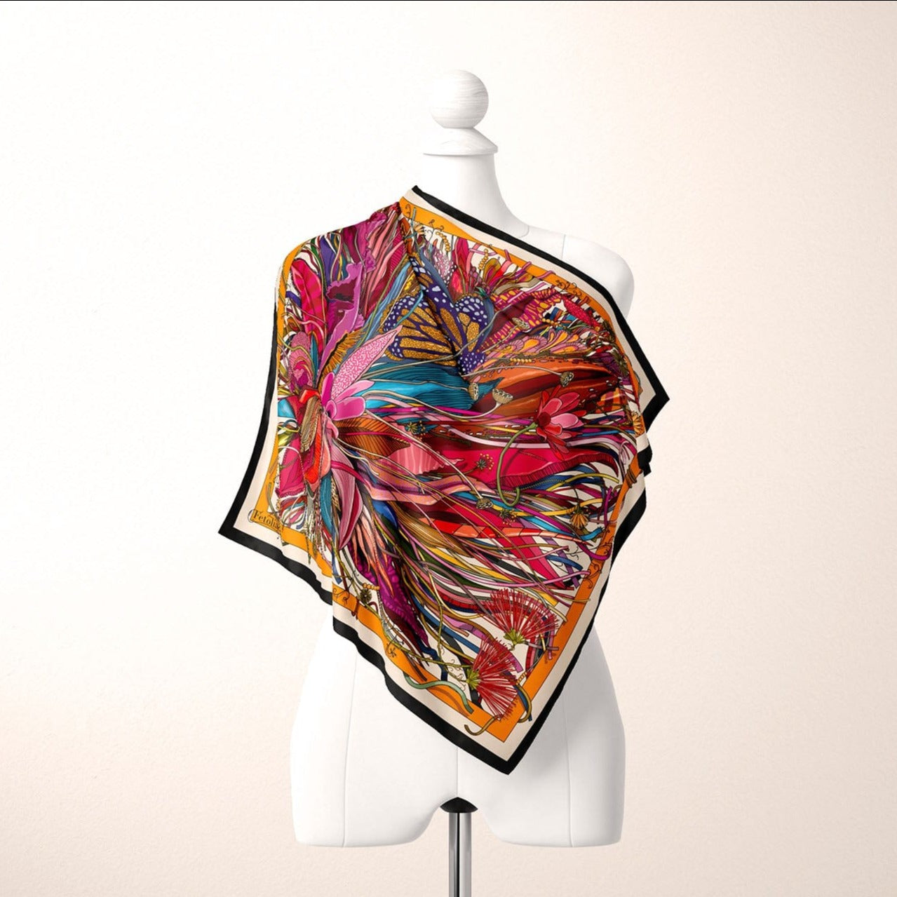 Medusa’s Flower Orange 100% Silk Scarf - Premium Scarves - Shop now at San Rocco Italia