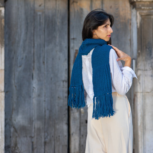 Scarves & Shawls Blue Handmade big chunky scarf - 100% naturally dyed baby alpaca San Rocco Italia