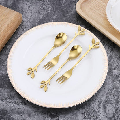 Leaf Spoons and Forks - Set of 8 - Premium Silverware - Shop now at San Rocco Italia