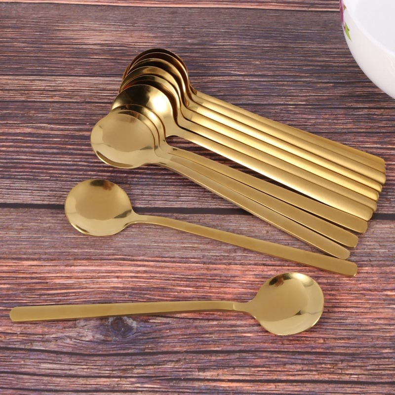Round, Gold Stainless Steel Coffee Spoons - 12 piece set - Tableware - San Rocco Italia