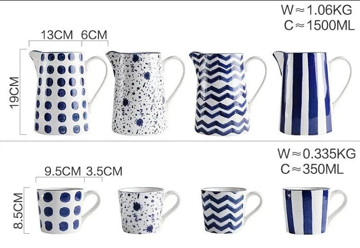 White and Blue Ceramic Pitcher and Mugs | 1.5 L & 350 ml - Premium  - Shop now at San Rocco Italia