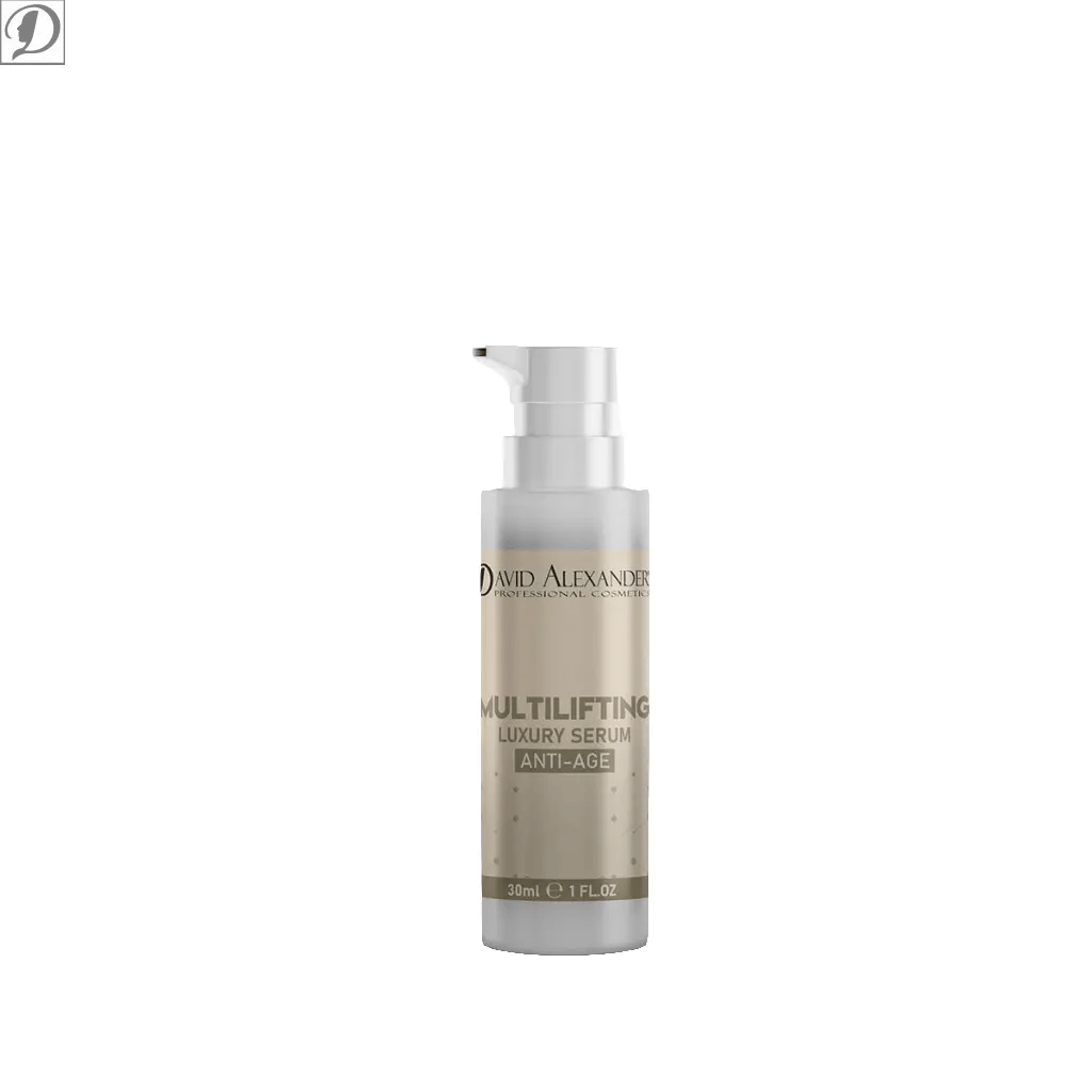 David Alexander Multilifting Luxury Serum Anti-Age tall pump bottle with beige label