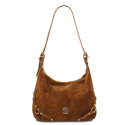 Leather handbags Cognac Sierra - Suede Hobo Bag | TL142419 San Rocco Italia