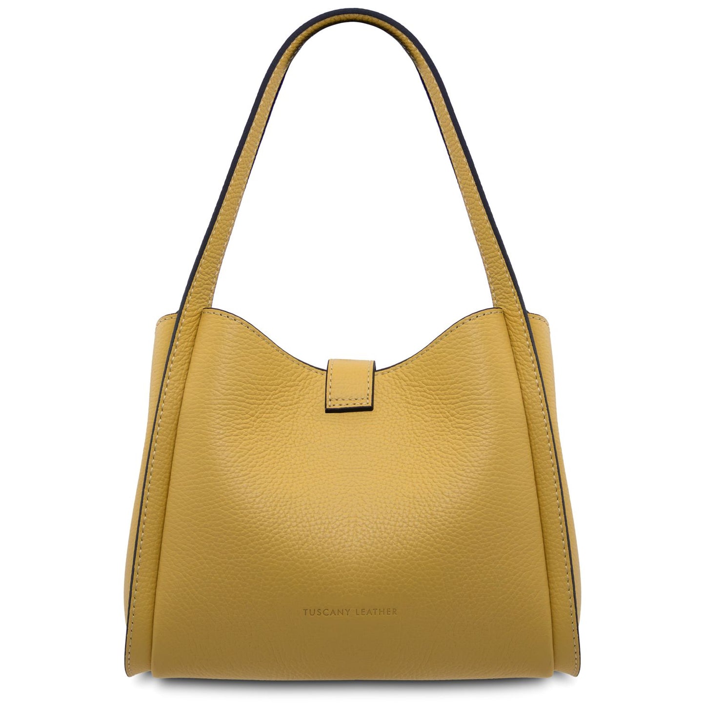 Soave mustard yellow soft leather handbag with curved top and gold-tone hardware