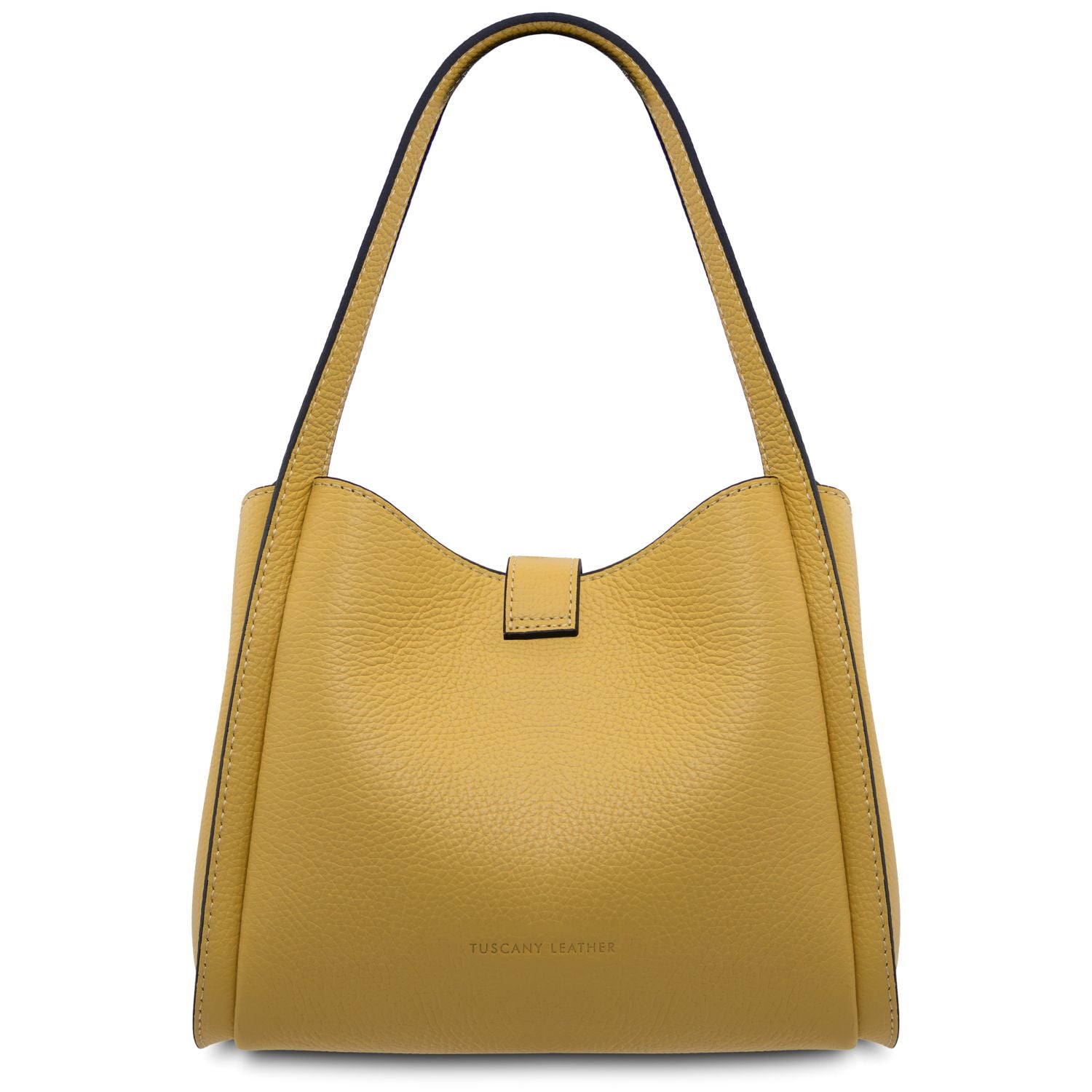 Soave mustard yellow soft leather handbag with curved top and gold-tone hardware