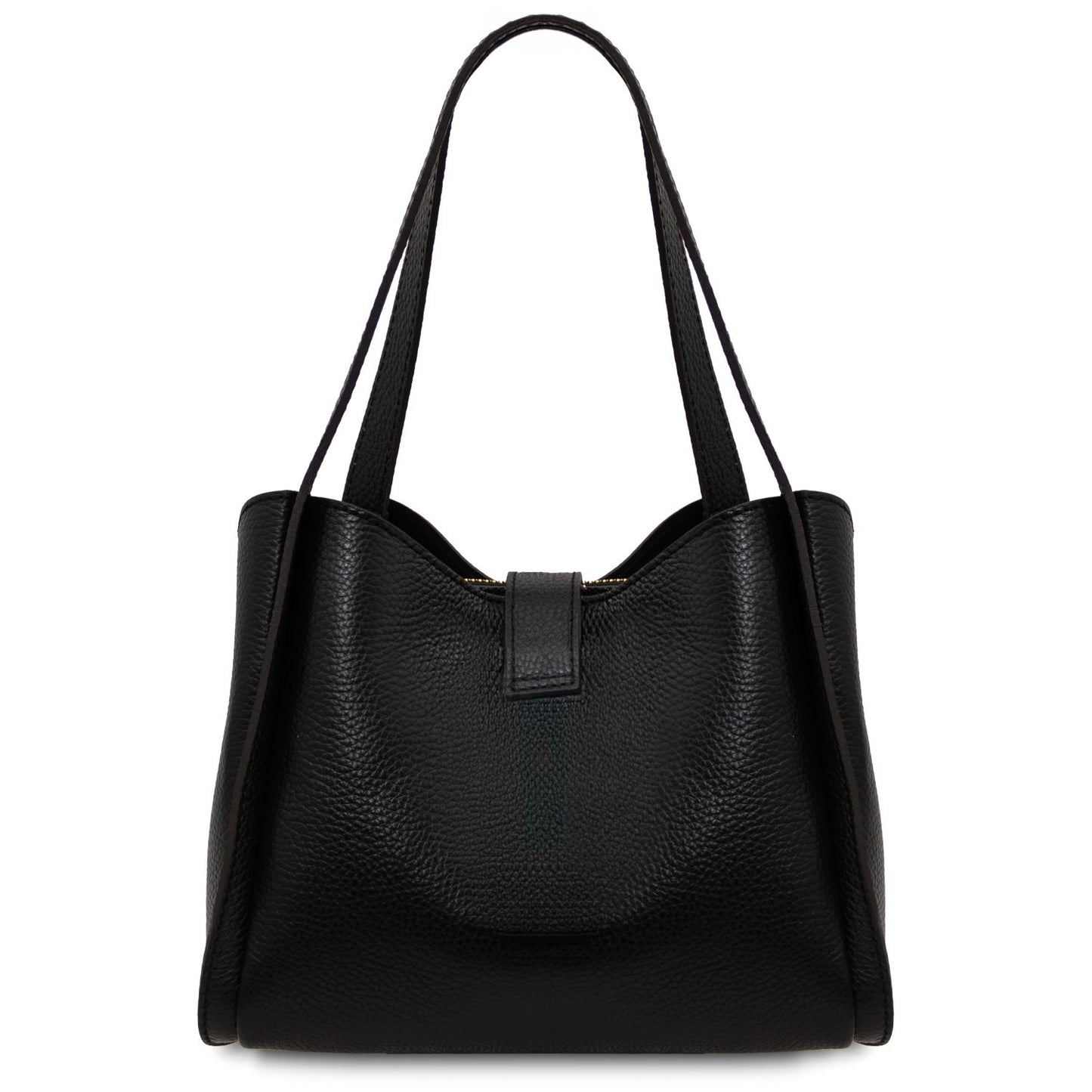 Soave soft leather handbag in black pebbled leather with double shoulder straps