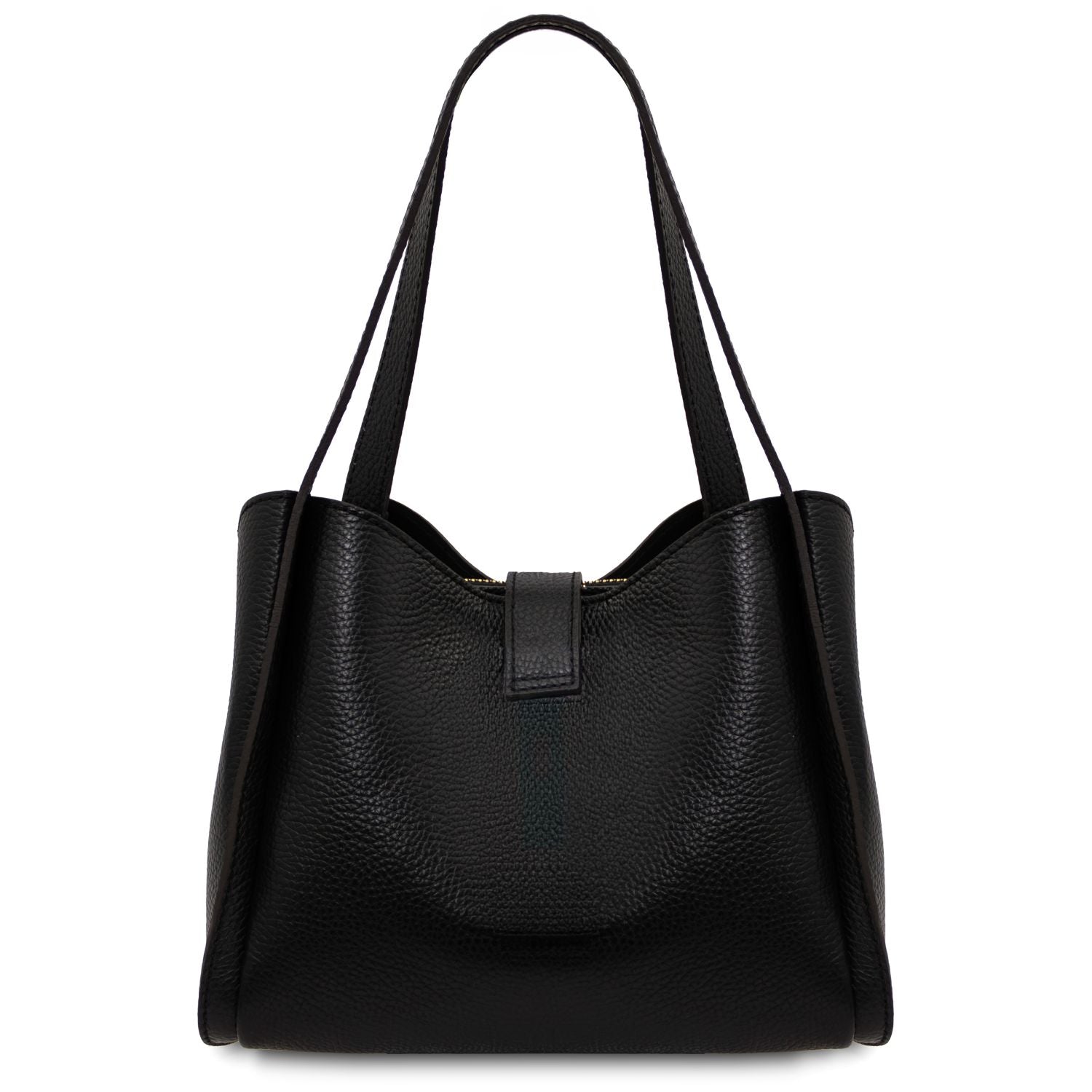 Soave soft leather handbag in black pebbled leather with double shoulder straps