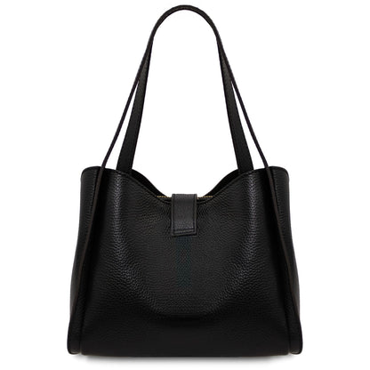 Soave soft leather handbag in black pebbled leather with double shoulder straps