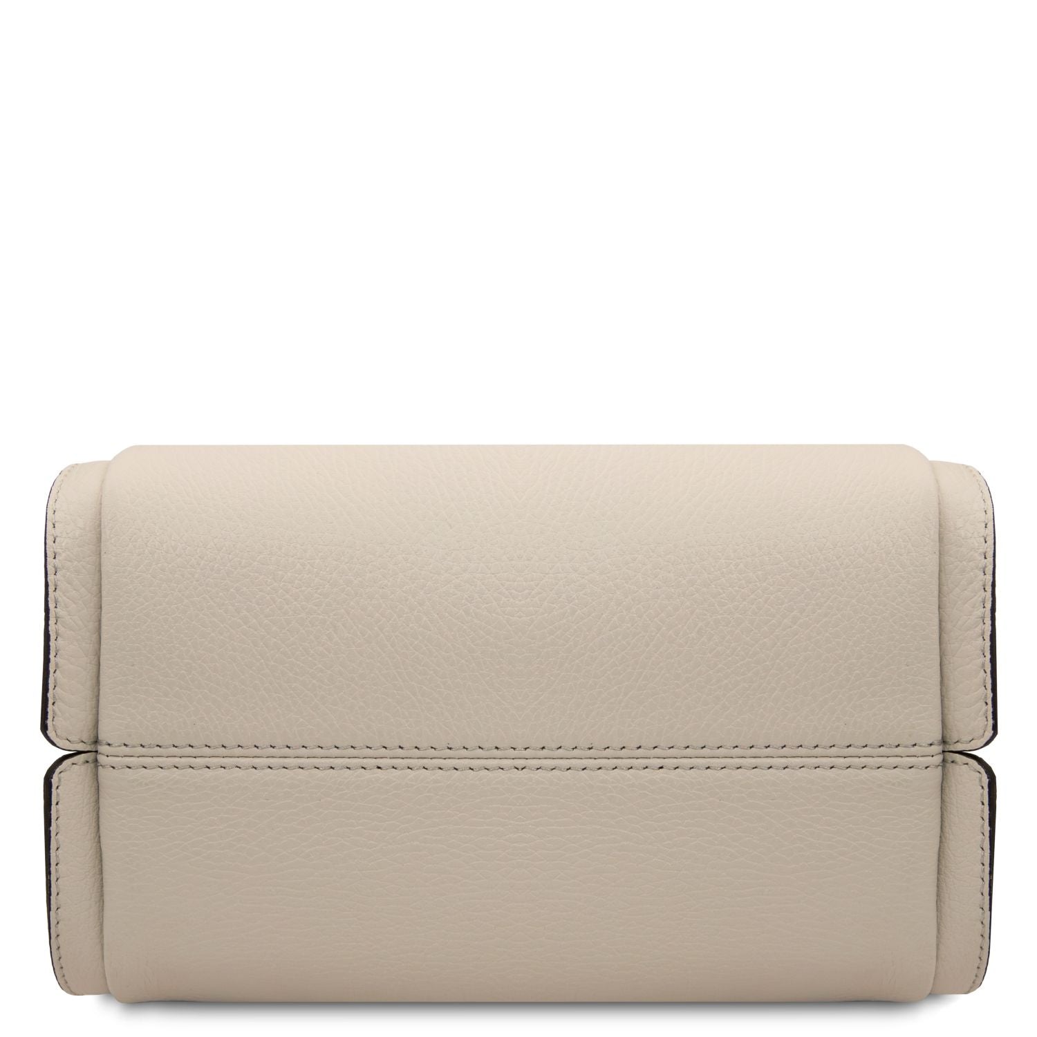 Beige soft leather handbag bottom panel with visible stitching.