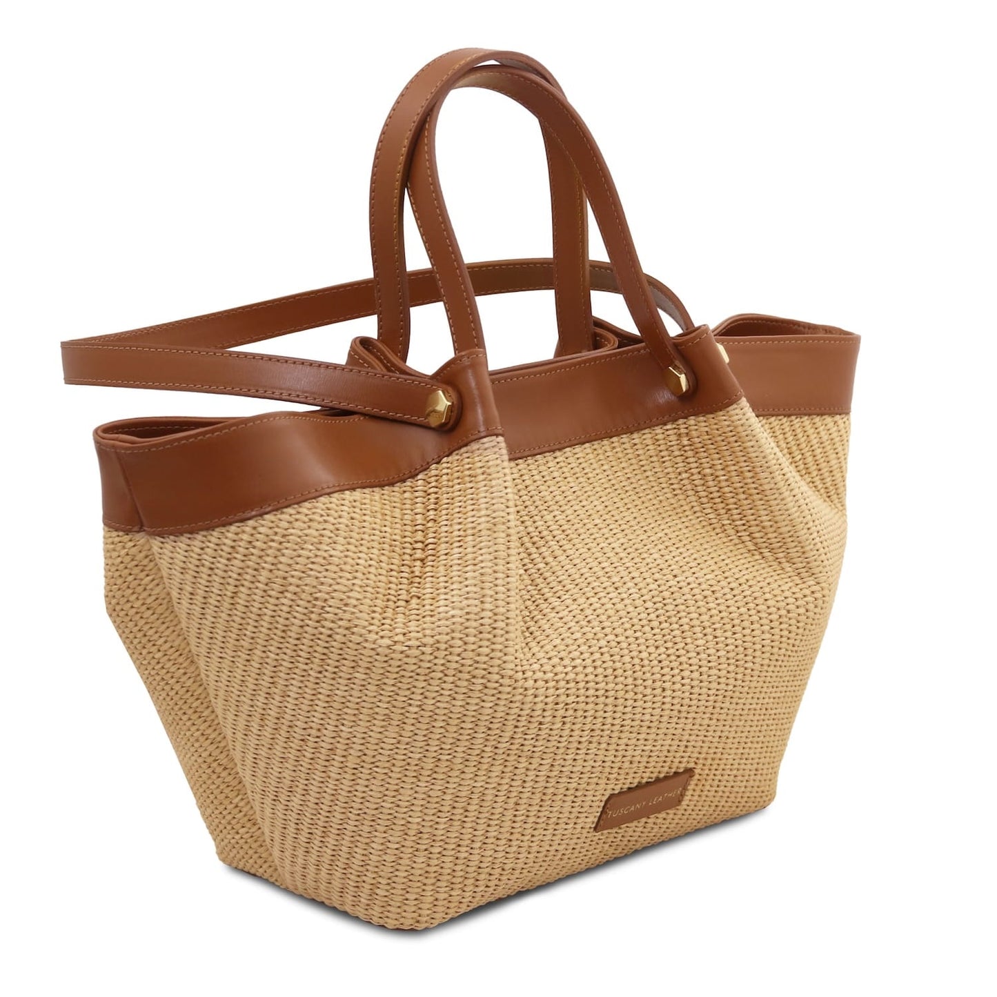 Soleil raffia shopping bag with tan leather trim and dual handles
