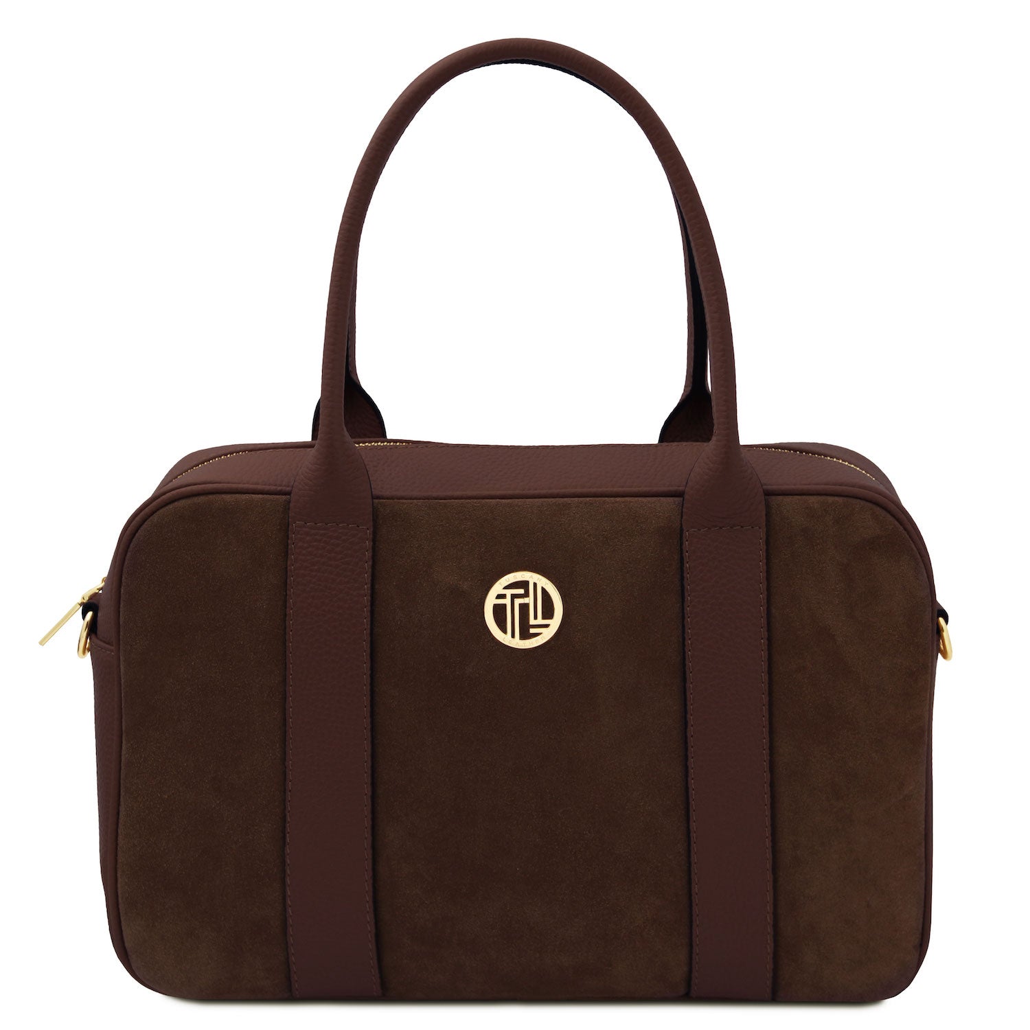 Leather handbags Coffee Stephany - Suede & pebbled leather handbag | TL142511 San Rocco Italia