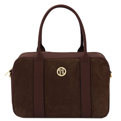 Leather handbags Coffee Stephany - Suede & pebbled leather handbag | TL142511 San Rocco Italia
