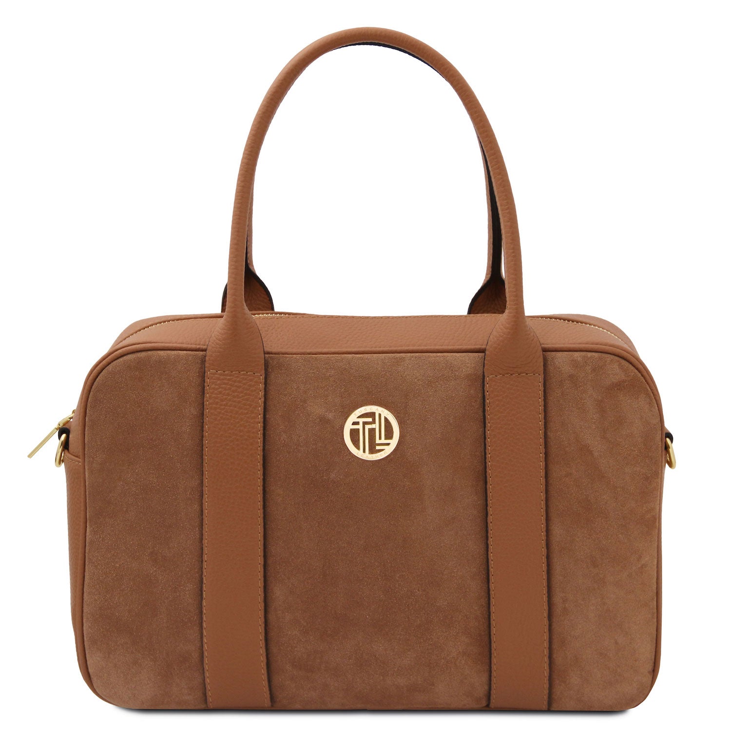 Leather handbags Cognac Stephany - Suede & pebbled leather handbag | TL142511 San Rocco Italia