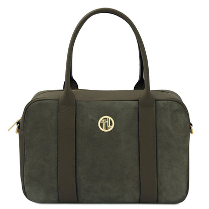 Leather handbags Forest Green Stephany - Suede & pebbled leather handbag | TL142511 San Rocco Italia