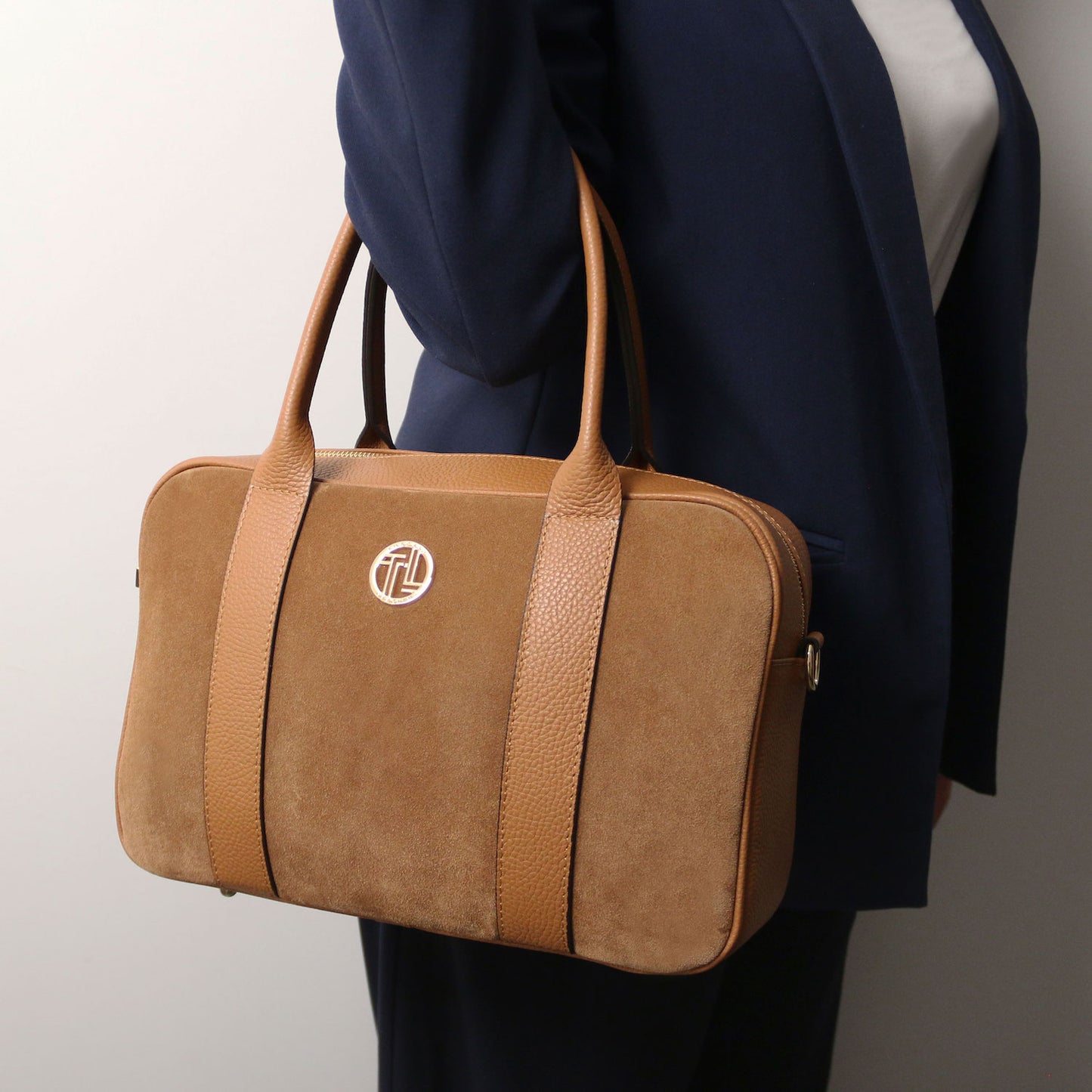 Leather handbags Stephany - Suede & pebbled leather handbag | TL142511 San Rocco Italia