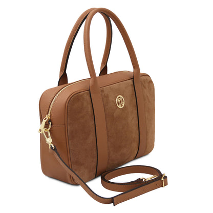 Leather handbags Stephany - Suede & pebbled leather handbag | TL142511 San Rocco Italia
