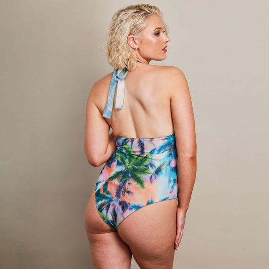 one piece swimsuit Tan Through Halterneck Swimsuit - Electric Palm San Rocco Italia
