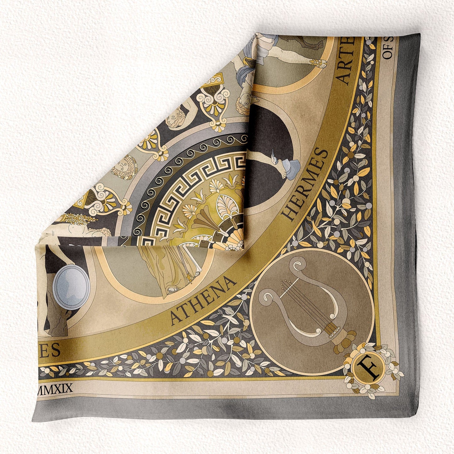 The Olympian Gods Grey and Beige 100% Silk Scarf - Premium Scarves - Shop now at San Rocco Italia