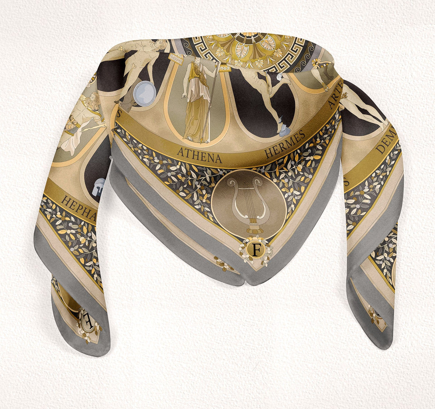 The Olympian Gods Grey and Beige 100% Silk Scarf - Premium Scarves - Shop now at San Rocco Italia