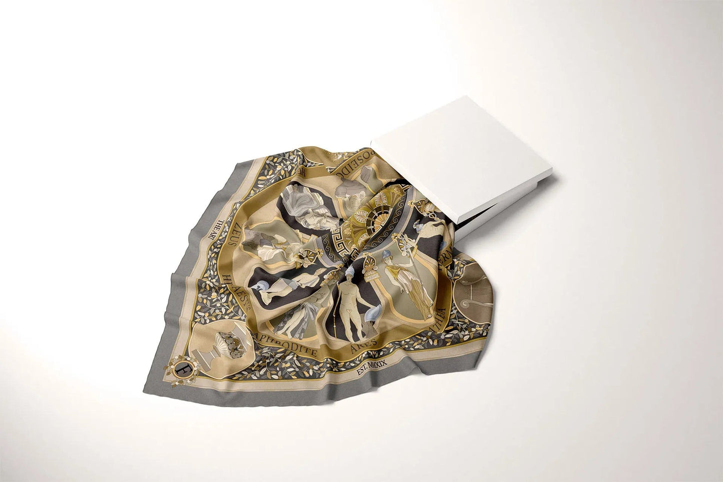 The Olympian Gods Grey and Beige 100% Silk Scarf - Premium Scarves - Shop now at San Rocco Italia