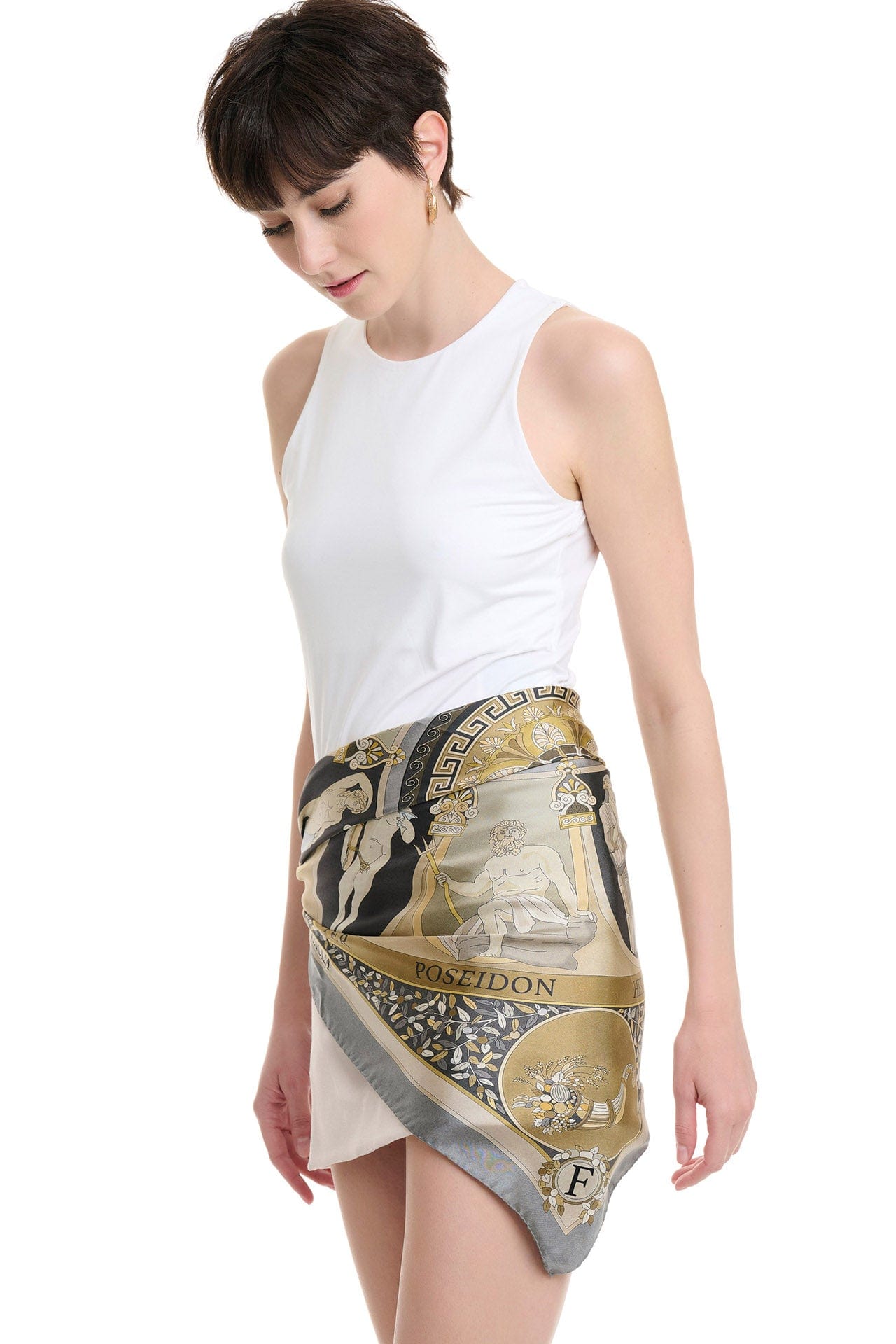 The Olympian Gods Grey and Beige 100% Silk Scarf - Premium Scarves - Shop now at San Rocco Italia