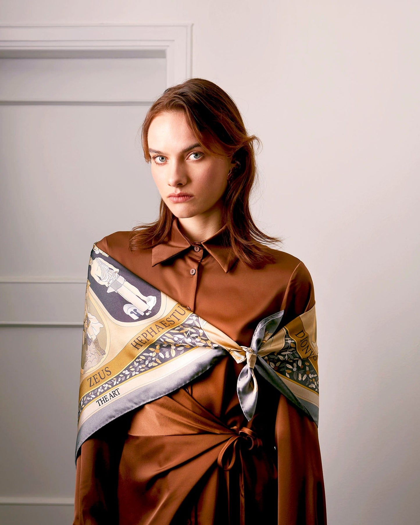 The Olympian Gods Grey and Beige 100% Silk Scarf - Premium Scarves - Shop now at San Rocco Italia