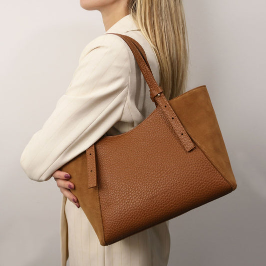 Libra - Long handle suede & leather tote bag | TL142508