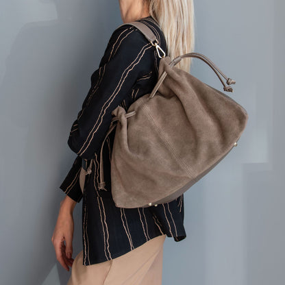 Allure - Soft Suede Leather Bucket Shopper Bag - TL142614
